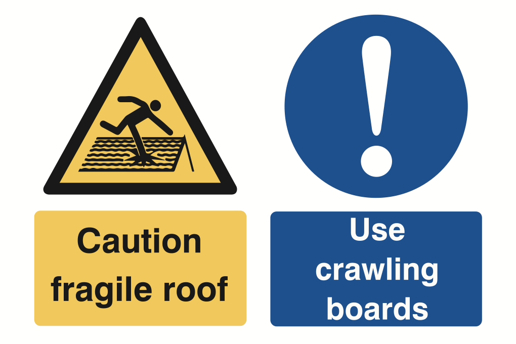 Caution Fragile Roof Use Crawling Boards Sign-1224B