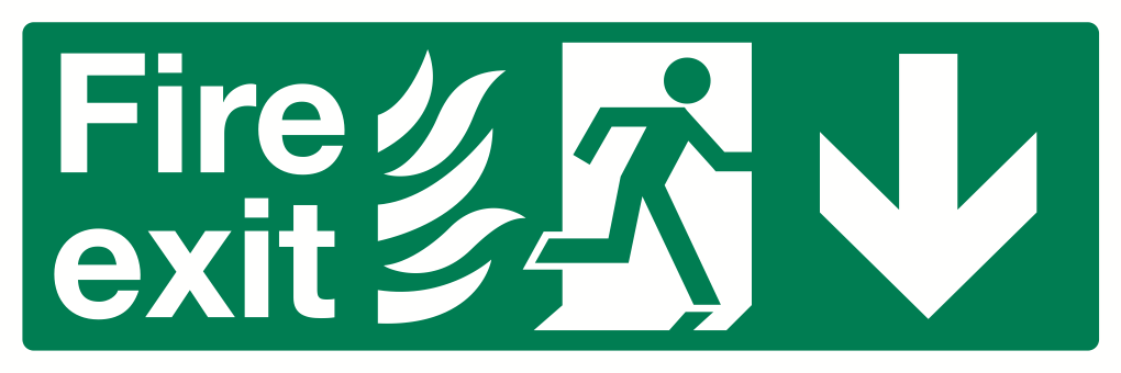 Fire Exit Flames Down Sign-526A