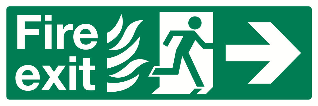 Fire Exit Flames Right Sign-527A