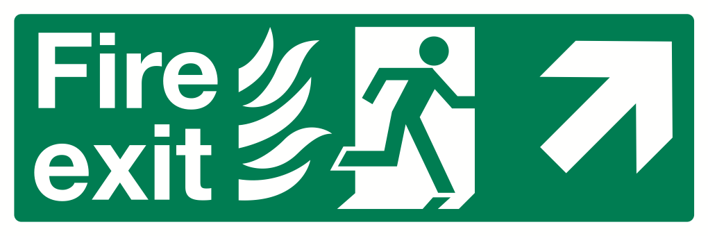 Fire Exit Flames Up Right Sign-532A