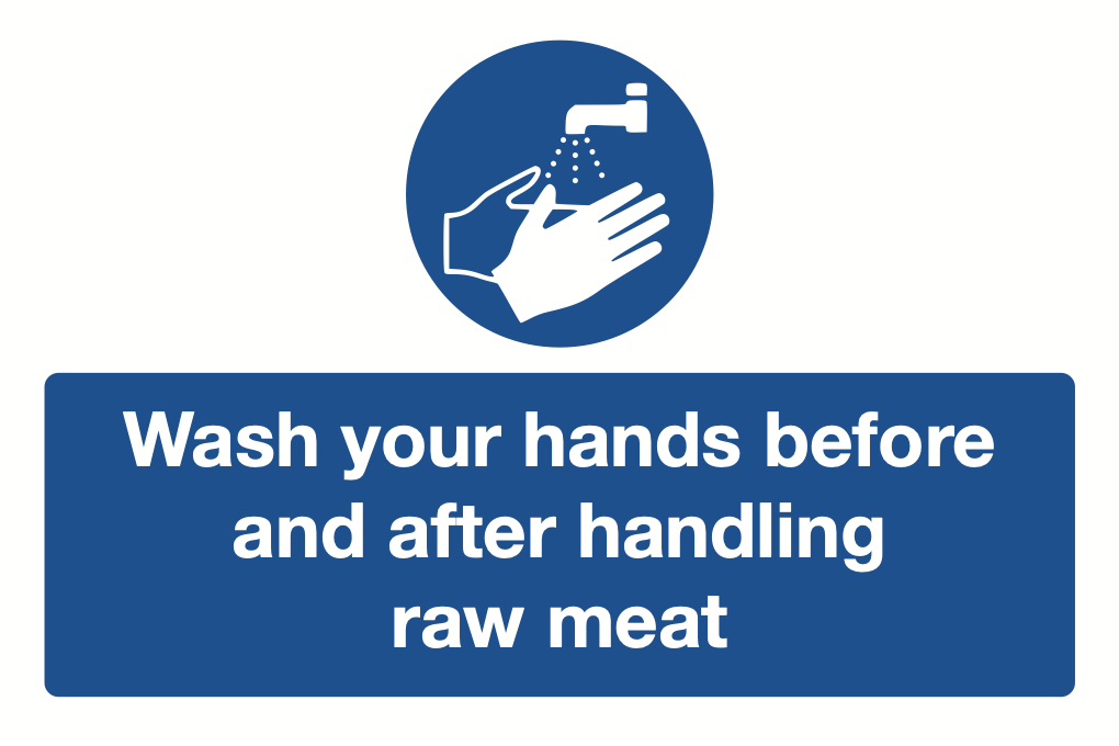 Wash Your Hands Before And After Handling Raw Meat Sign-567B