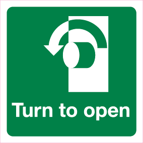 Turn To Open Anticlockwise Fire Door Sign-717P